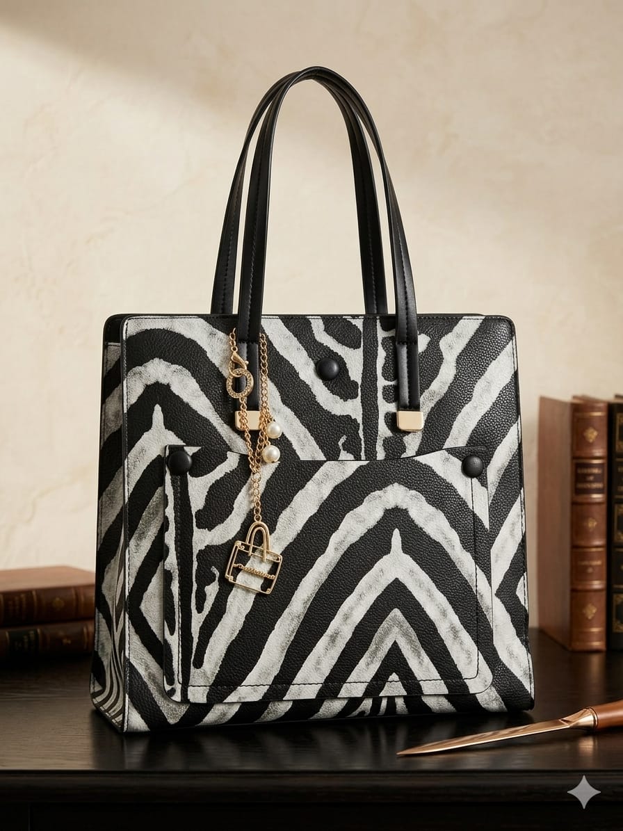 Zebra Noir Structured Tote Bag