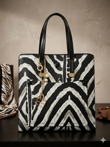 Zebra Noir Structured Tote Bag