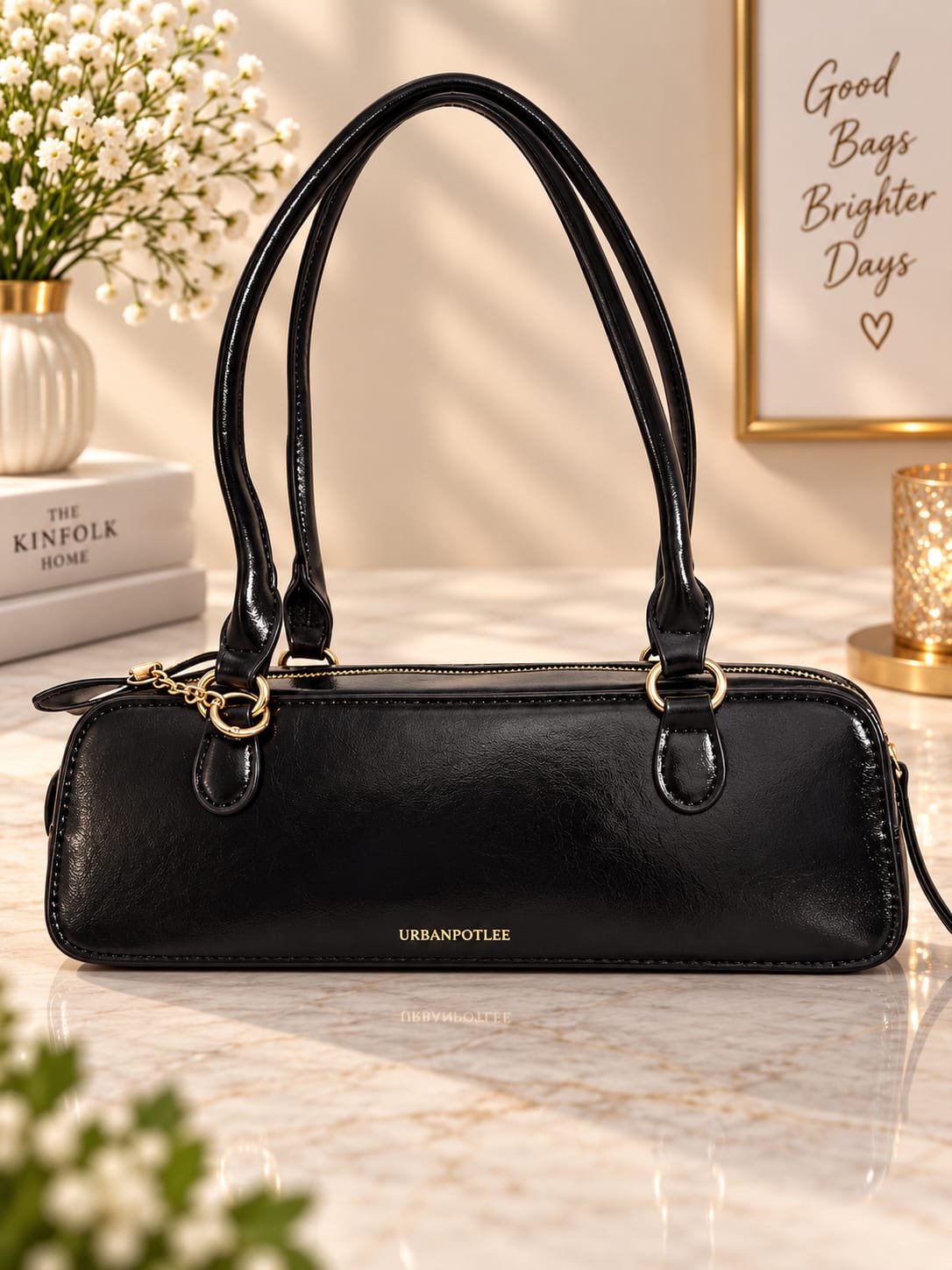 Noir Élise Black Baguette Hand Bag